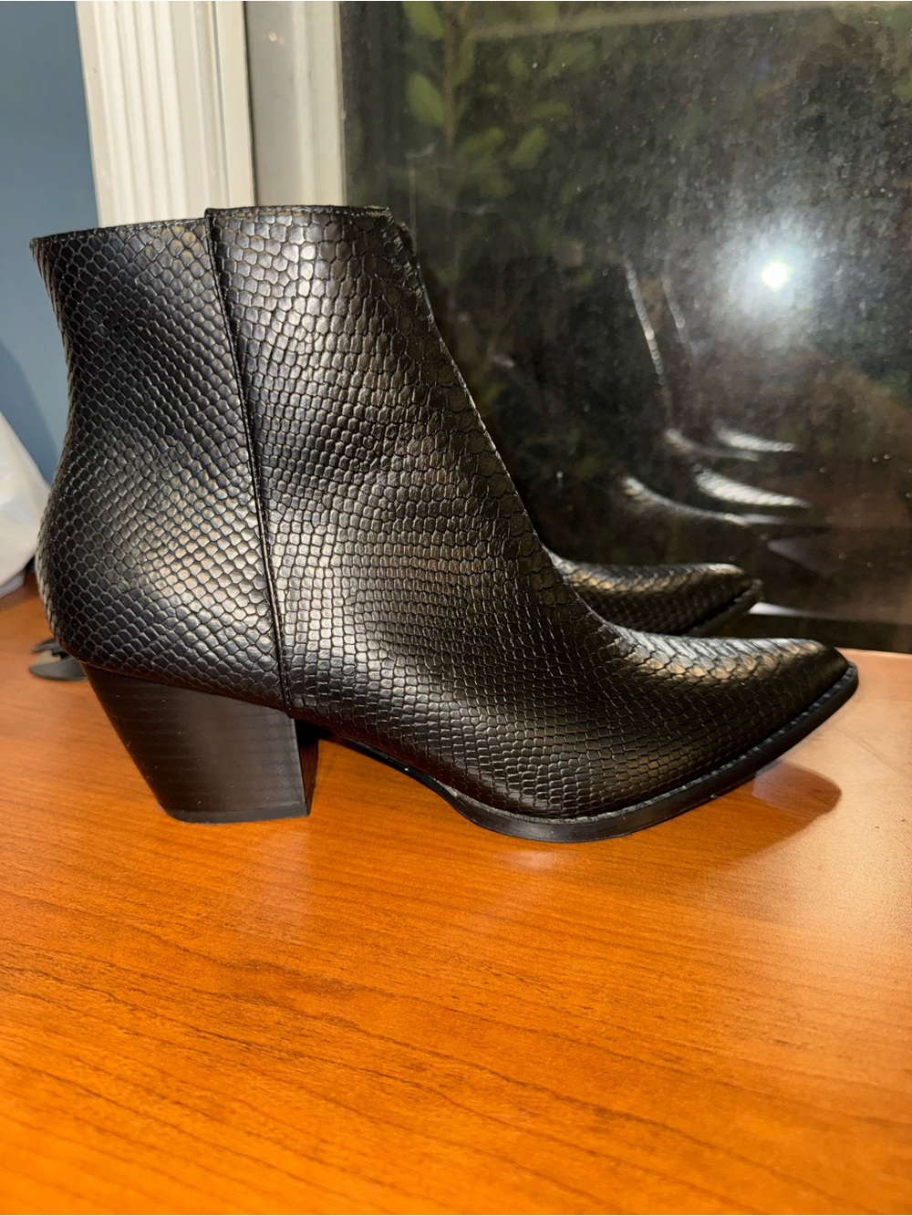 Black Textured Pointed Toe Ankle Boots - Women